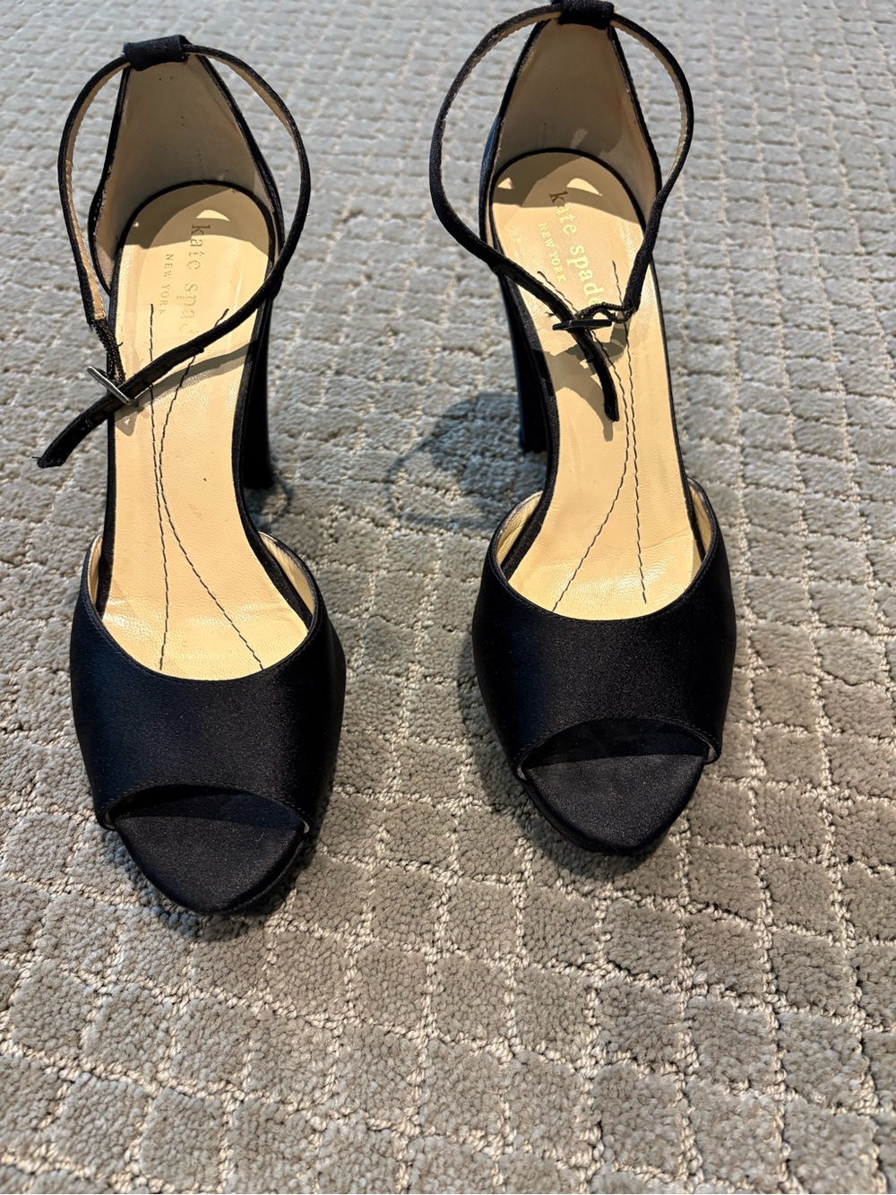 kate spade Black Satin Open-Toe Ankle-Strap Heels